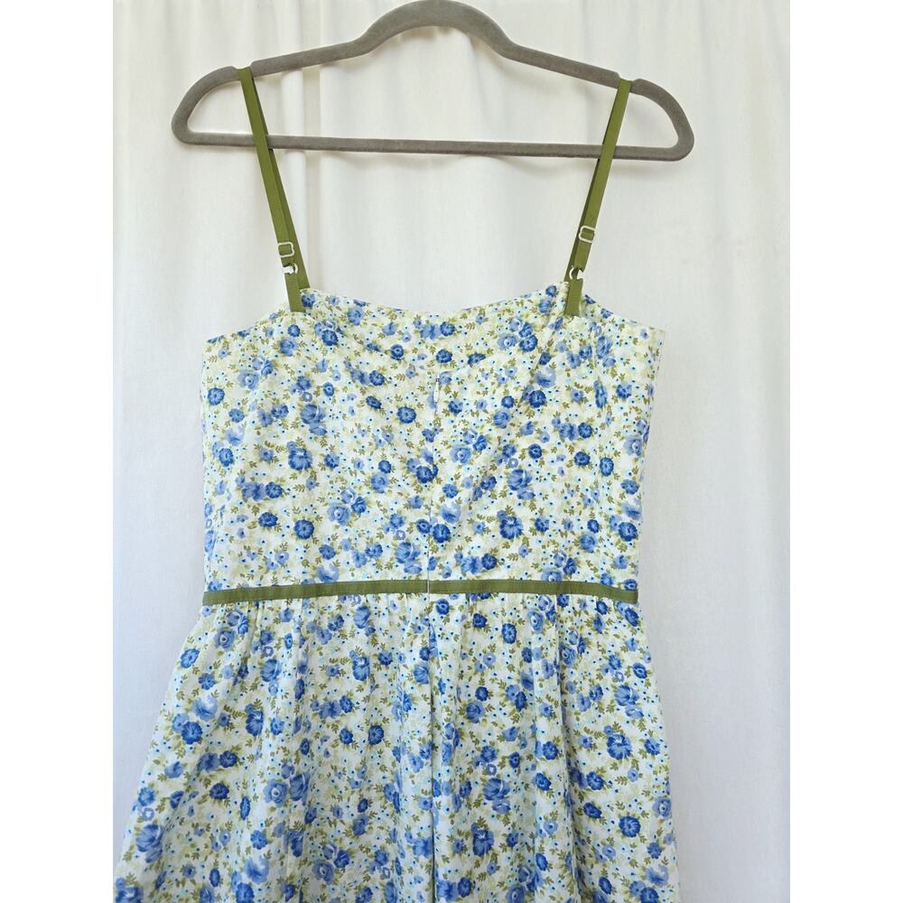 Anthro Odille Midi Dress Size 6 White Blue Sage Coquette Garden Wedding Cotton - Picture 7 of 11